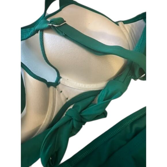 Green Textured X Tie Back High Waist Bikini Women's Large 12-14 New - Picture 6 of 11